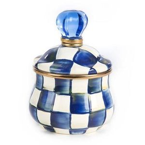 MacKenzie Childs Royal Check Enamel Sugar Bowl, brand new